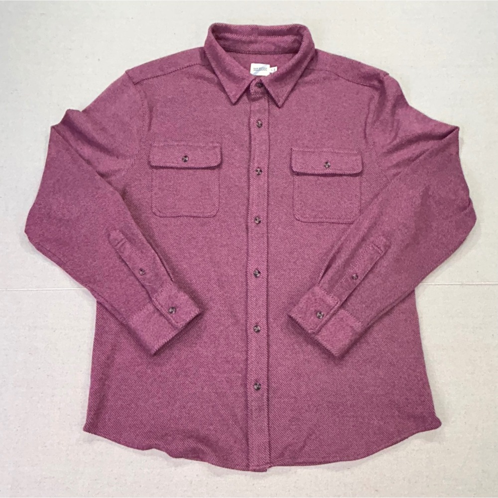 Fair Harbor Dunewood Flannel Shirt Mens Large Plum Heather Stretch Button SOFT